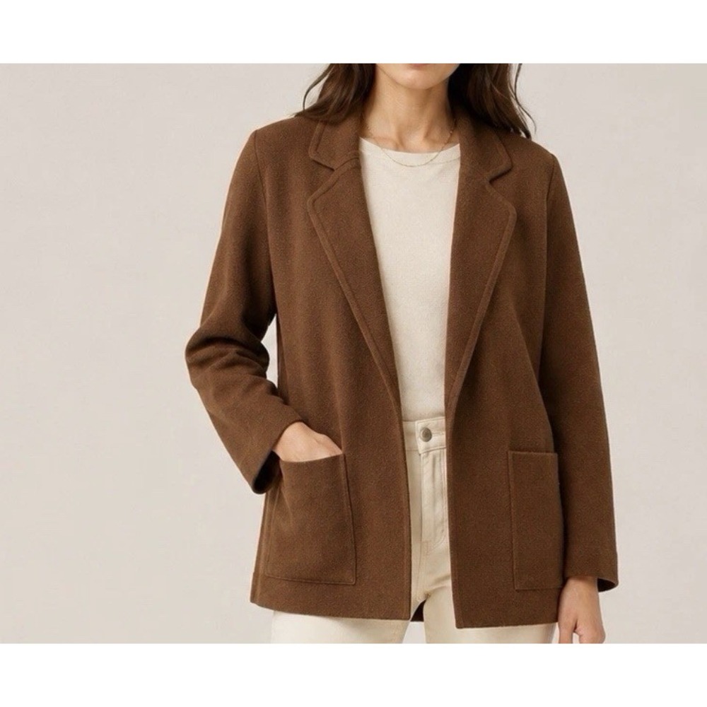 J Crew Brown Eleanor Sweater Coatigan Open Cardigan Jacket Pockets Sz M Timeless